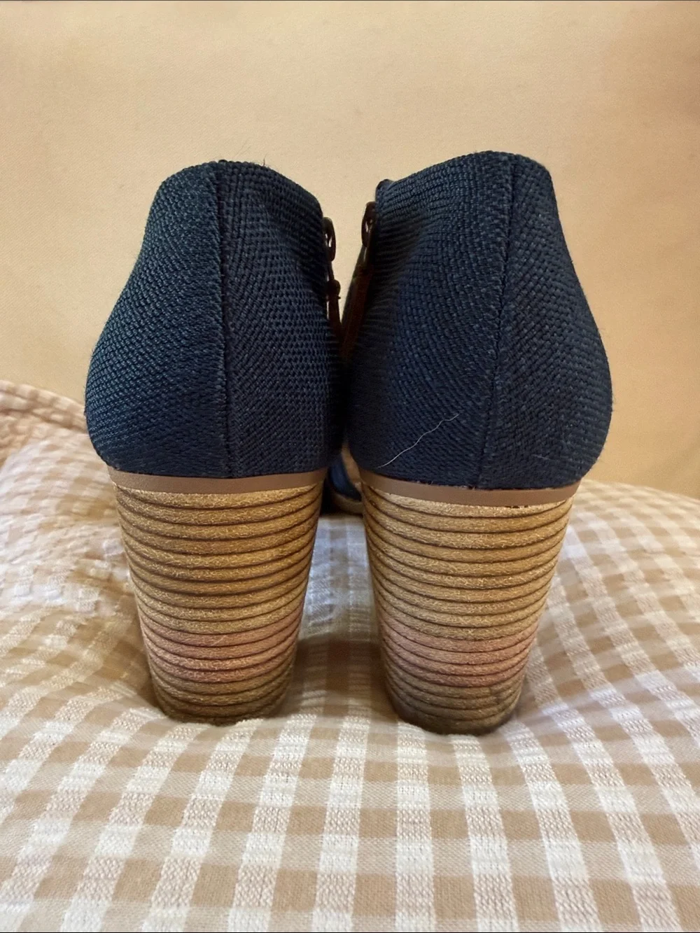 Toms Navy Blue Textured Block Heel Sandals